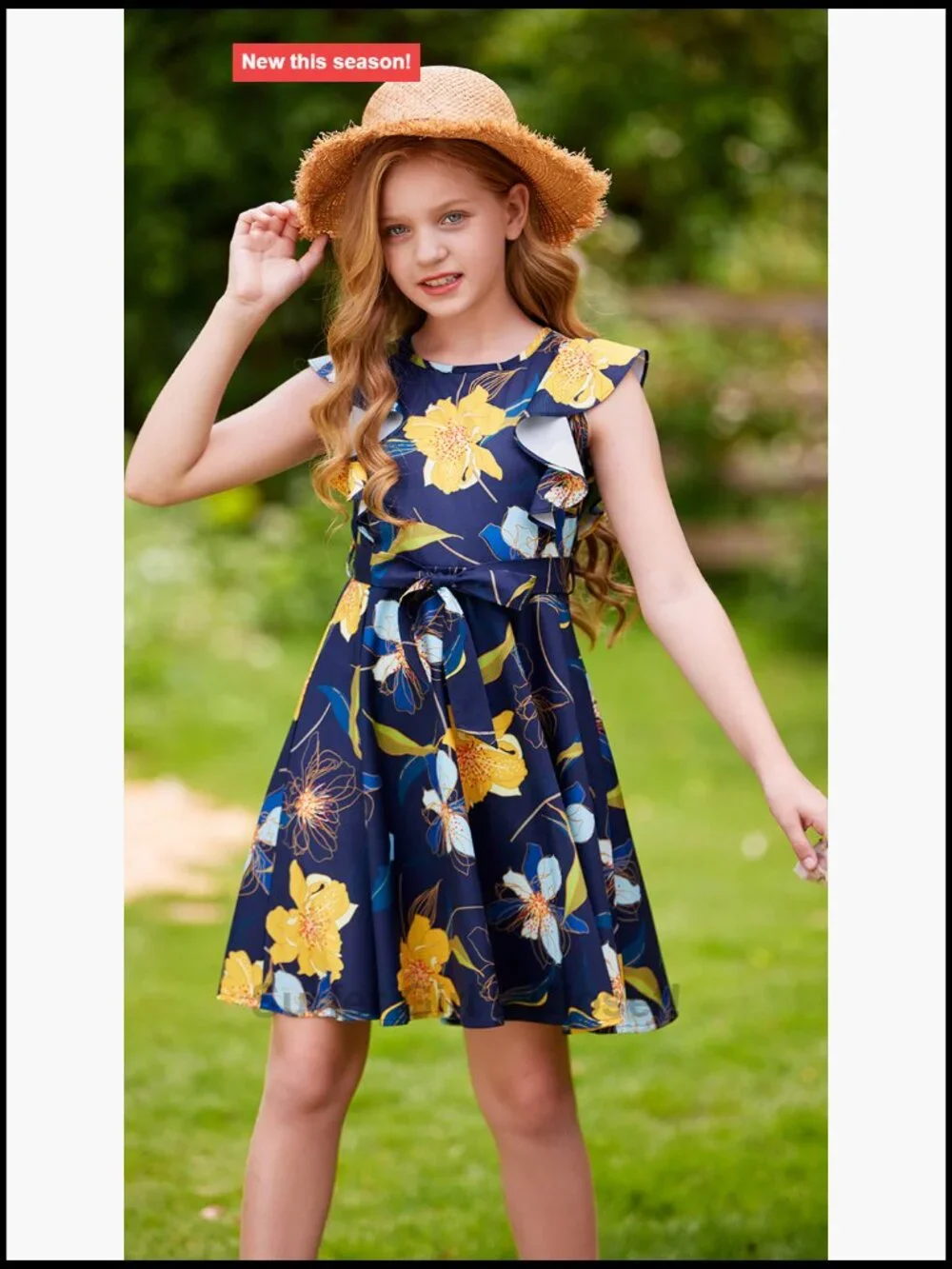 Ruffle Trim A-line Swing Dress with Belt